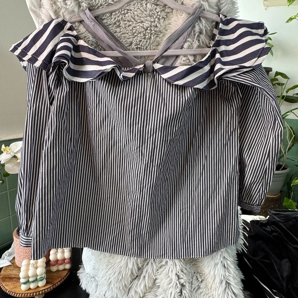 J. Crew Navy and White Striped Halter Blouse - Picture 2 of 3